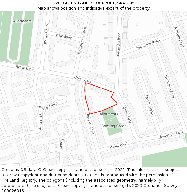 220, GREEN LANE, STOCKPORT, SK4 2NA: Location map and indicative extent of plot