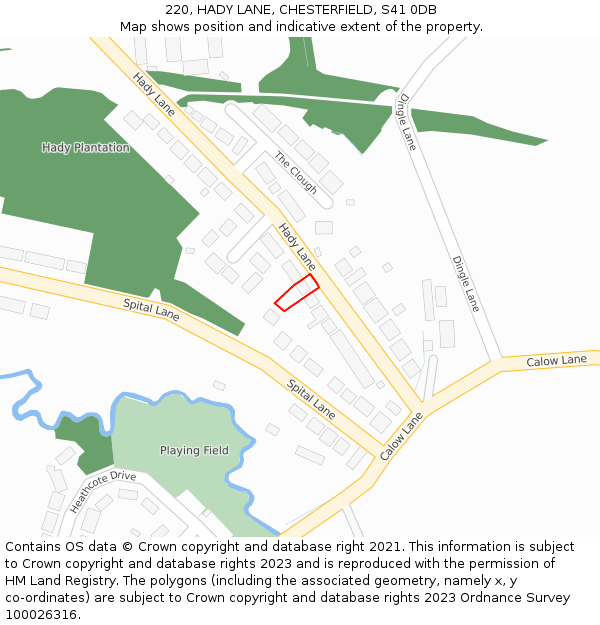 220, HADY LANE, CHESTERFIELD, S41 0DB: Location map and indicative extent of plot