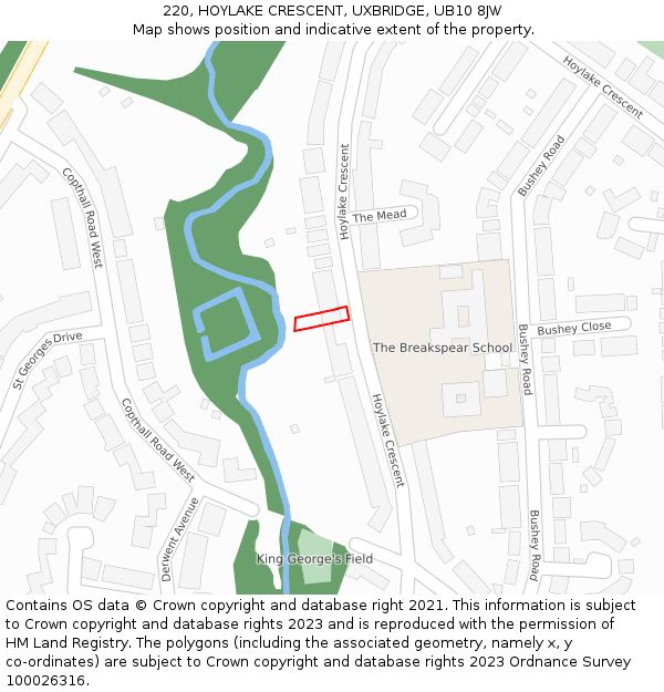 220, HOYLAKE CRESCENT, UXBRIDGE, UB10 8JW: Location map and indicative extent of plot