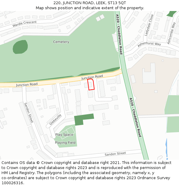 220, JUNCTION ROAD, LEEK, ST13 5QT: Location map and indicative extent of plot