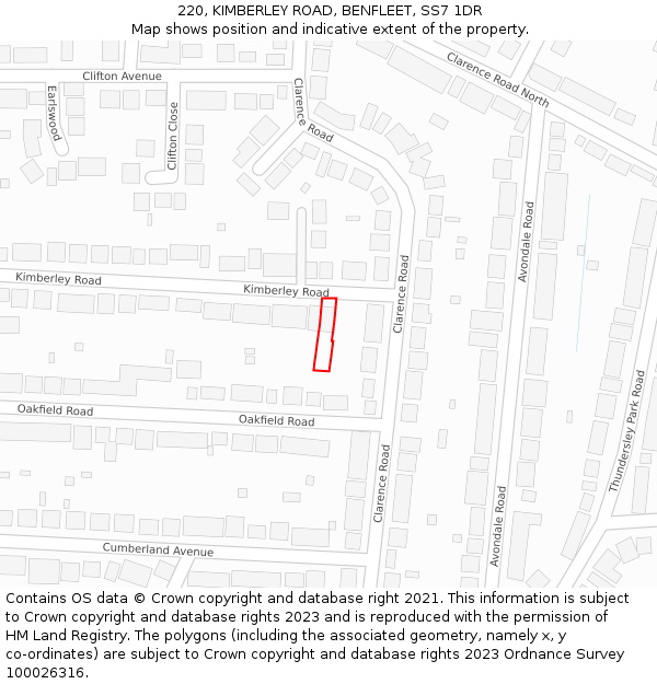 220, KIMBERLEY ROAD, BENFLEET, SS7 1DR: Location map and indicative extent of plot