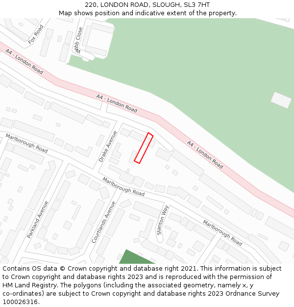 220, LONDON ROAD, SLOUGH, SL3 7HT: Location map and indicative extent of plot
