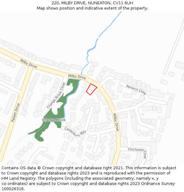 220, MILBY DRIVE, NUNEATON, CV11 6UH: Location map and indicative extent of plot