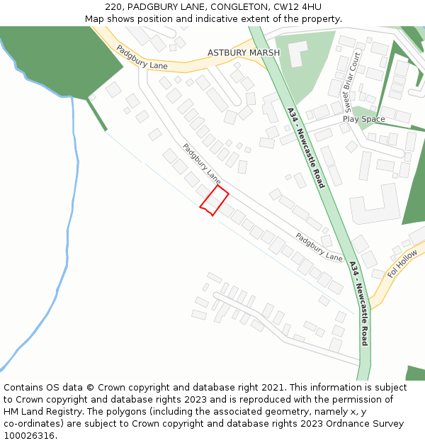 220, PADGBURY LANE, CONGLETON, CW12 4HU: Location map and indicative extent of plot