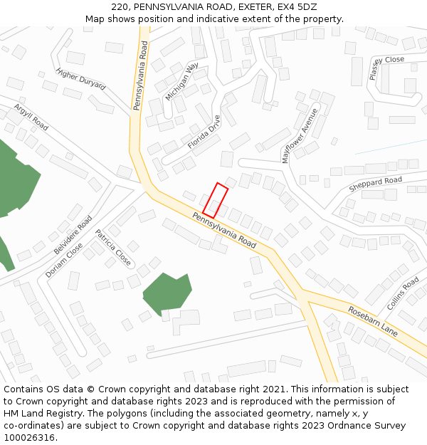 220, PENNSYLVANIA ROAD, EXETER, EX4 5DZ: Location map and indicative extent of plot