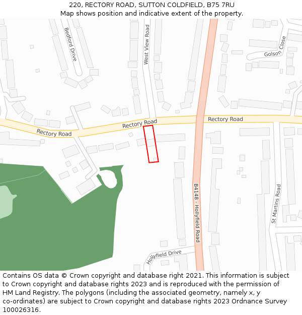 220, RECTORY ROAD, SUTTON COLDFIELD, B75 7RU: Location map and indicative extent of plot