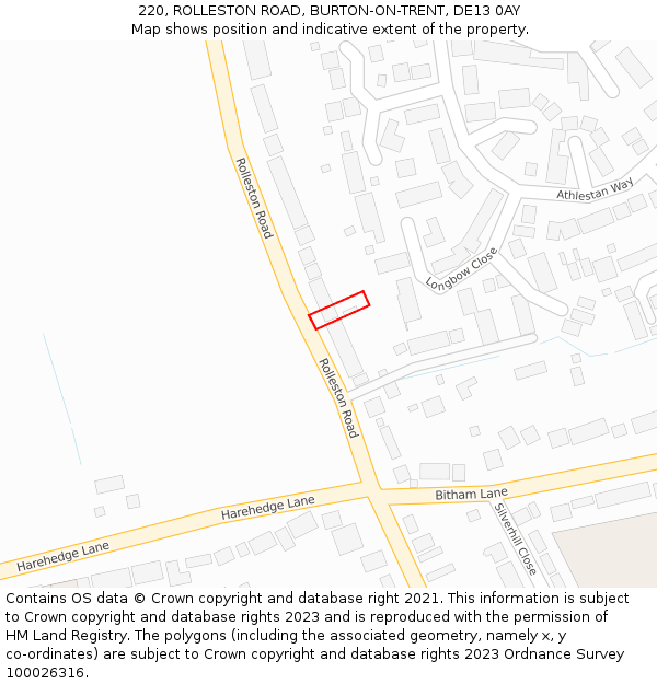 220, ROLLESTON ROAD, BURTON-ON-TRENT, DE13 0AY: Location map and indicative extent of plot