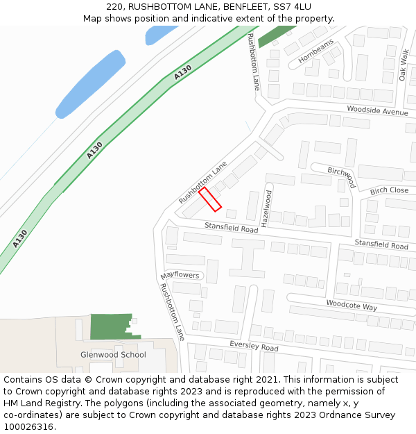 220, RUSHBOTTOM LANE, BENFLEET, SS7 4LU: Location map and indicative extent of plot