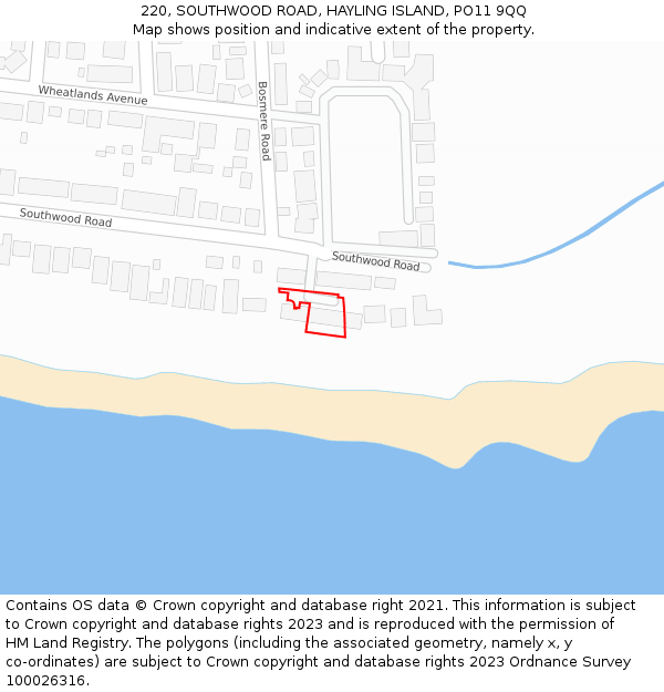 220, SOUTHWOOD ROAD, HAYLING ISLAND, PO11 9QQ: Location map and indicative extent of plot