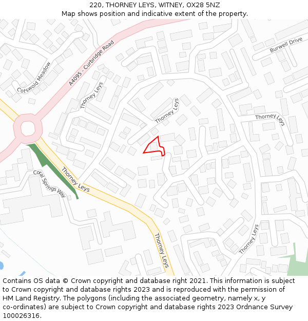 220, THORNEY LEYS, WITNEY, OX28 5NZ: Location map and indicative extent of plot