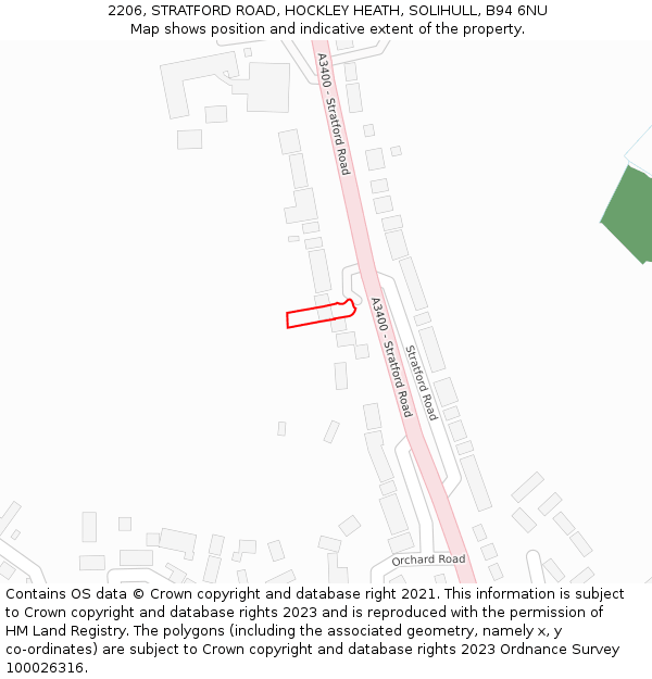 2206, STRATFORD ROAD, HOCKLEY HEATH, SOLIHULL, B94 6NU: Location map and indicative extent of plot