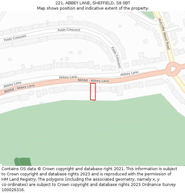 221, ABBEY LANE, SHEFFIELD, S8 0BT: Location map and indicative extent of plot