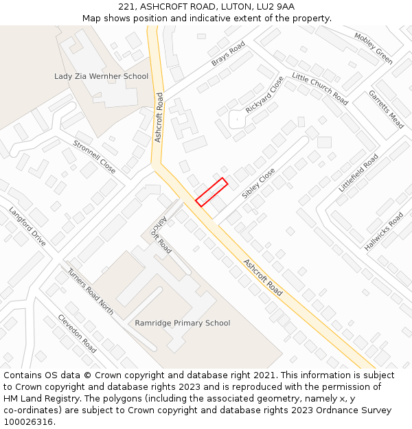 221, ASHCROFT ROAD, LUTON, LU2 9AA: Location map and indicative extent of plot