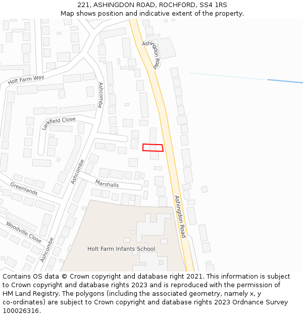 221, ASHINGDON ROAD, ROCHFORD, SS4 1RS: Location map and indicative extent of plot