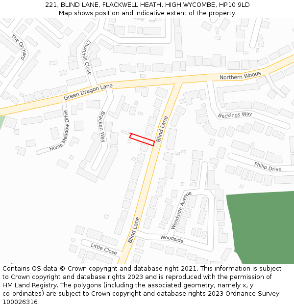 221, BLIND LANE, FLACKWELL HEATH, HIGH WYCOMBE, HP10 9LD: Location map and indicative extent of plot