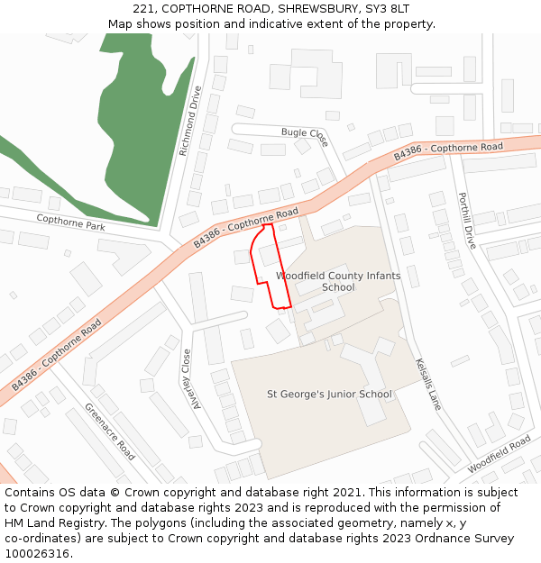 221, COPTHORNE ROAD, SHREWSBURY, SY3 8LT: Location map and indicative extent of plot
