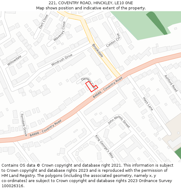 221, COVENTRY ROAD, HINCKLEY, LE10 0NE: Location map and indicative extent of plot