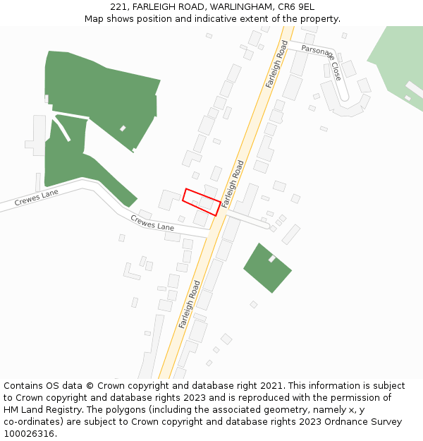 221, FARLEIGH ROAD, WARLINGHAM, CR6 9EL: Location map and indicative extent of plot