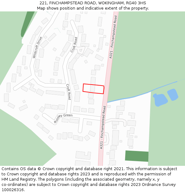 221, FINCHAMPSTEAD ROAD, WOKINGHAM, RG40 3HS: Location map and indicative extent of plot