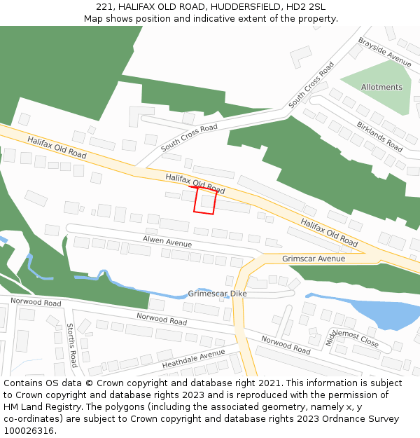 221, HALIFAX OLD ROAD, HUDDERSFIELD, HD2 2SL: Location map and indicative extent of plot