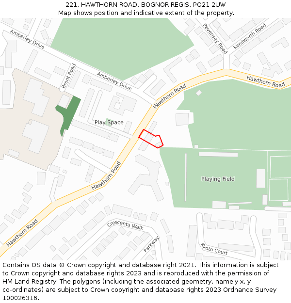 221, HAWTHORN ROAD, BOGNOR REGIS, PO21 2UW: Location map and indicative extent of plot