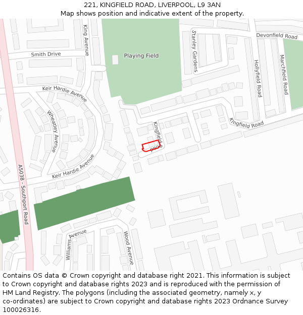 221, KINGFIELD ROAD, LIVERPOOL, L9 3AN: Location map and indicative extent of plot