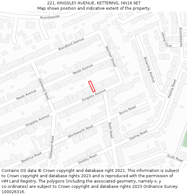221, KINGSLEY AVENUE, KETTERING, NN16 9ET: Location map and indicative extent of plot