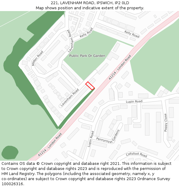 221, LAVENHAM ROAD, IPSWICH, IP2 0LD: Location map and indicative extent of plot