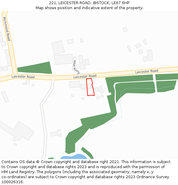 221, LEICESTER ROAD, IBSTOCK, LE67 6HP: Location map and indicative extent of plot