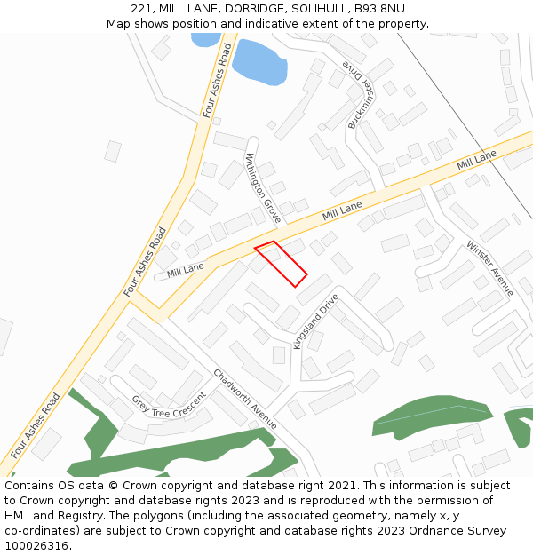 221, MILL LANE, DORRIDGE, SOLIHULL, B93 8NU: Location map and indicative extent of plot