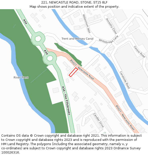 221, NEWCASTLE ROAD, STONE, ST15 8LF: Location map and indicative extent of plot