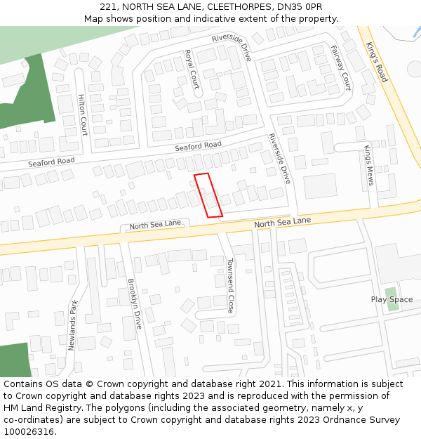 221, NORTH SEA LANE, CLEETHORPES, DN35 0PR: Location map and indicative extent of plot