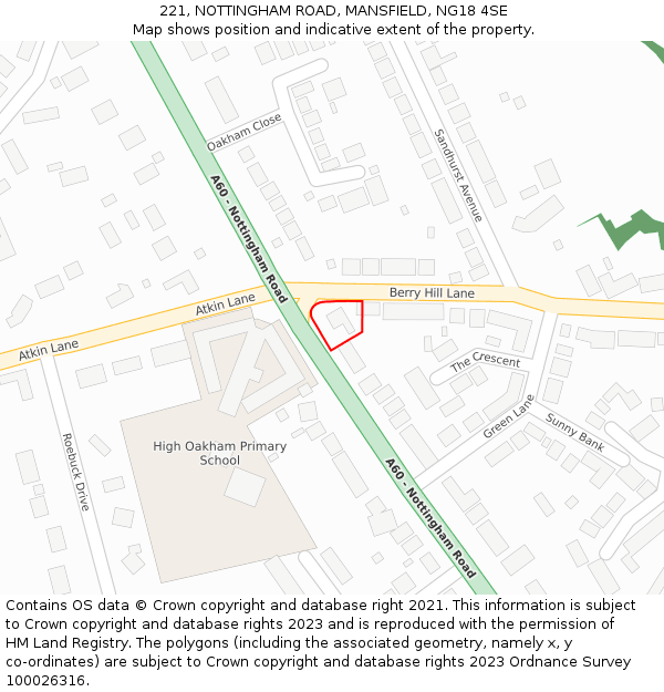 221, NOTTINGHAM ROAD, MANSFIELD, NG18 4SE: Location map and indicative extent of plot