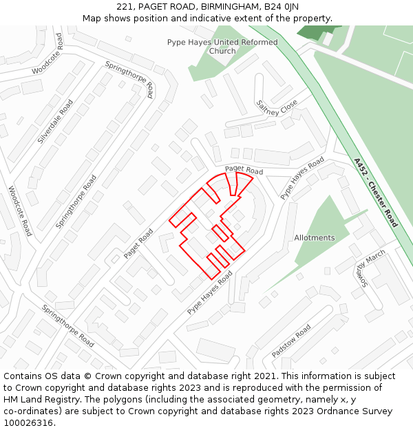 221, PAGET ROAD, BIRMINGHAM, B24 0JN: Location map and indicative extent of plot