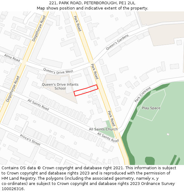 221, PARK ROAD, PETERBOROUGH, PE1 2UL: Location map and indicative extent of plot