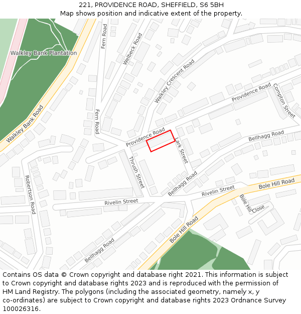 221, PROVIDENCE ROAD, SHEFFIELD, S6 5BH: Location map and indicative extent of plot