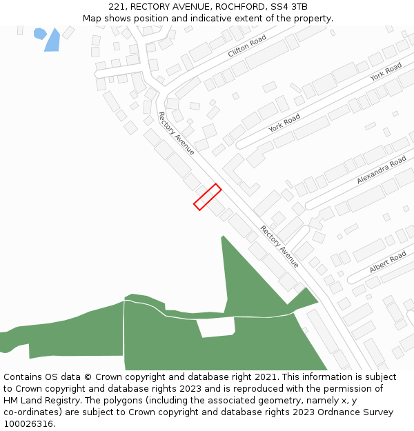 221, RECTORY AVENUE, ROCHFORD, SS4 3TB: Location map and indicative extent of plot