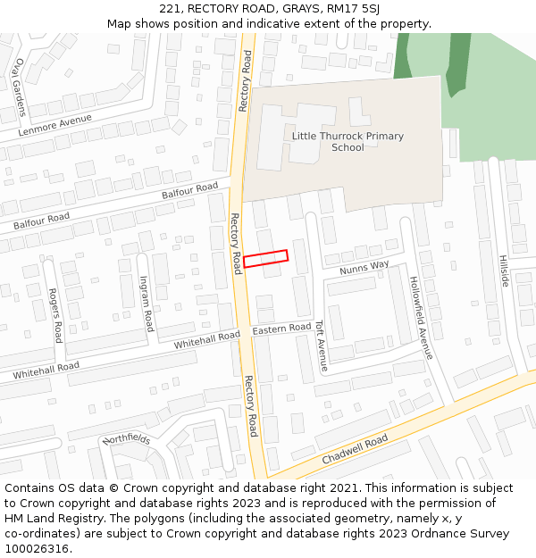 221, RECTORY ROAD, GRAYS, RM17 5SJ: Location map and indicative extent of plot