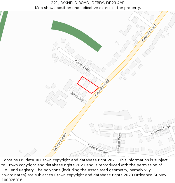 221, RYKNELD ROAD, DERBY, DE23 4AP: Location map and indicative extent of plot