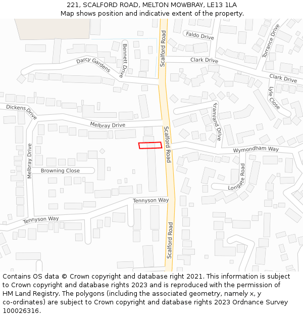 221, SCALFORD ROAD, MELTON MOWBRAY, LE13 1LA: Location map and indicative extent of plot