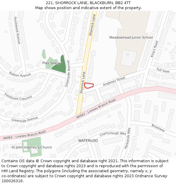 221, SHORROCK LANE, BLACKBURN, BB2 4TT: Location map and indicative extent of plot