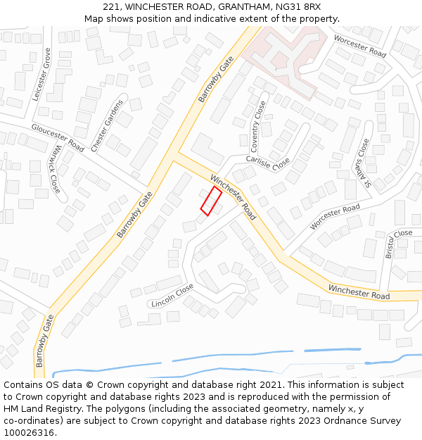 221, WINCHESTER ROAD, GRANTHAM, NG31 8RX: Location map and indicative extent of plot