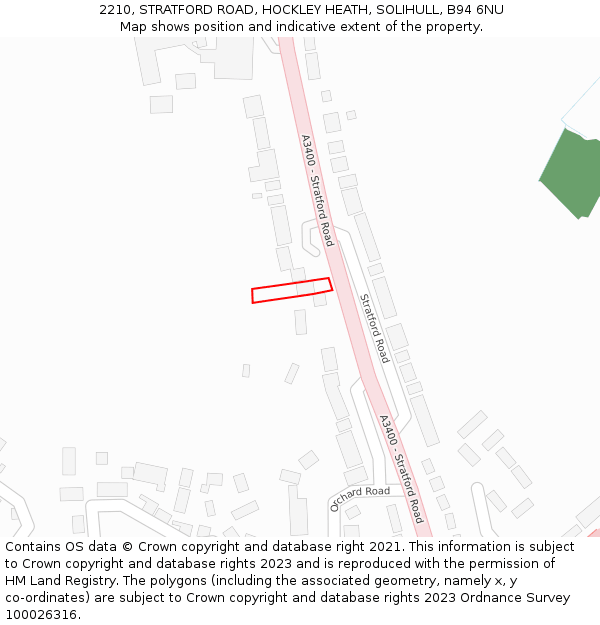 2210, STRATFORD ROAD, HOCKLEY HEATH, SOLIHULL, B94 6NU: Location map and indicative extent of plot