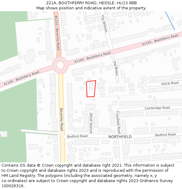 221A, BOOTHFERRY ROAD, HESSLE, HU13 9BB: Location map and indicative extent of plot