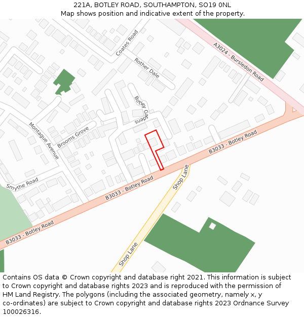 221A, BOTLEY ROAD, SOUTHAMPTON, SO19 0NL: Location map and indicative extent of plot