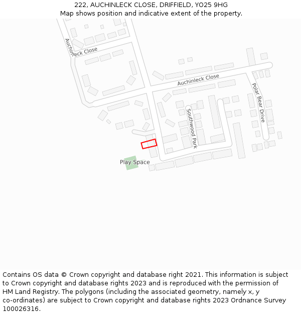 222, AUCHINLECK CLOSE, DRIFFIELD, YO25 9HG: Location map and indicative extent of plot