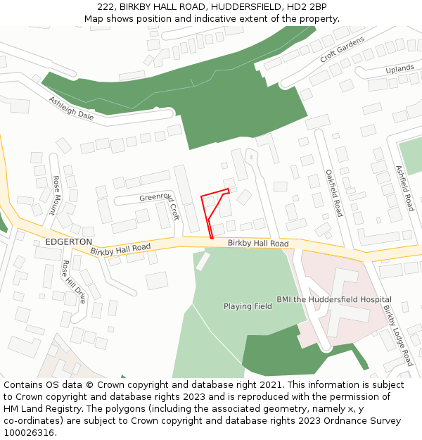 222, BIRKBY HALL ROAD, HUDDERSFIELD, HD2 2BP: Location map and indicative extent of plot