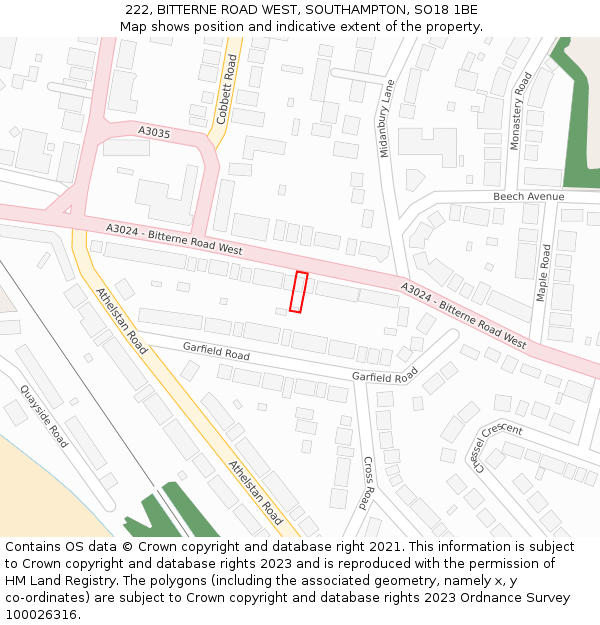 222, BITTERNE ROAD WEST, SOUTHAMPTON, SO18 1BE: Location map and indicative extent of plot