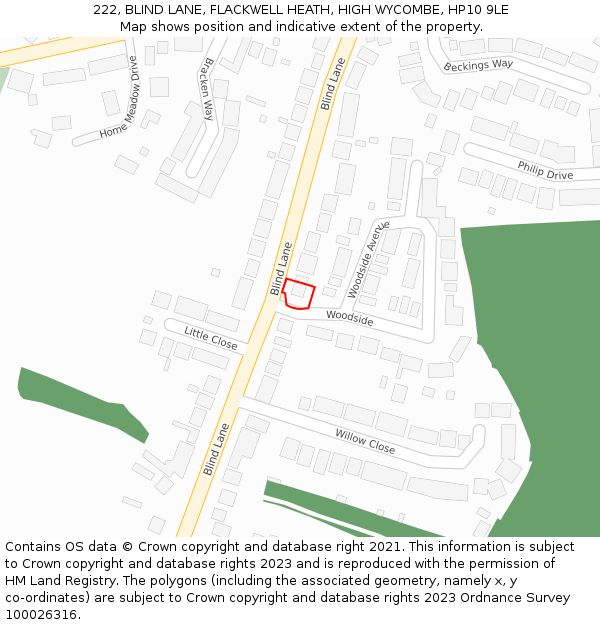 222, BLIND LANE, FLACKWELL HEATH, HIGH WYCOMBE, HP10 9LE: Location map and indicative extent of plot