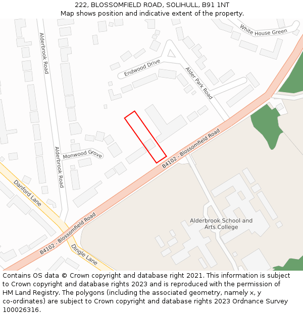 222, BLOSSOMFIELD ROAD, SOLIHULL, B91 1NT: Location map and indicative extent of plot